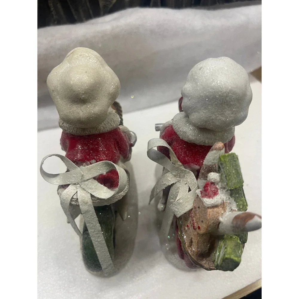 Valerie Parr Hill Santa and Mrs Claus Chef on Scooter Motorcycle Figurines Set
